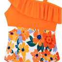 Girls One Piece Swimsuits Cutout Ruffle Bathing Suit Quick Dry Beach Swimwear with Adjustable Strap  (6-7 Years, Orange Floral)