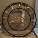 Pytha Sight 24 Inch Large Oversized Farmhouse Modern Decorative Wall Clock for Living Room,Industrial Big Vintage Gold Roman Numerals Metal Round Wall Clocks for Kitchen,Dining Room,Office