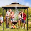 Grill Gazebo Replacement Canopy Roof - Figfeu 5x8 Double Tiered Outdoor BBQ Gazebo Canopy Top Cover Grill Shelter Cover Only Fit for Model L-GG001PST-F (Khaki)