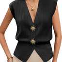 Saodimallsu Womens Sleeveless Sweater Vest V Neck Button Ribbed Knit Front Split Summer Pullover Tops (Black)