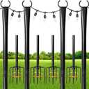 MuliVid 4 Pack String Light Poles for Outdoor,Metal Light Hanging Pole Outside with Fork,Light Stand for Patio, Pergola, Garden, Backyard, Yard, Camping Party (4 Pack)