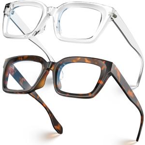 VISOONE Chunky Square Blue Light Blocking Glasses with Anti Computer Glare for Working Women Men MONTANA (Coco Tortoise+clear)