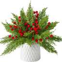 Norfolk Pine Stems 35Pcs & Red Berry Picks 10Pcs, Real Touch Artificial Christmas Greenery for DIY Tree Decor, Christmas Floral Arrangements, Wreaths, Centerpieces - Christmas Flowers Fake Bouquet