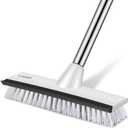 SetSail Floor Scrub Brush with 51-Inch Long Adjustable Handle 2 in 1 Scrape Brush Stiff Bristle Floor Scrubber for Cleaning Shower Bathroom Garage Kitchen Wall Deck Tub Tile (Black White)