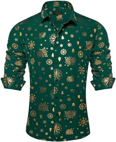 DiBanGu Mens Christmas Dress Shirts for Men Long Sleeve Button Down Xmas Shirts for Party Prom Perform 3XL, Green