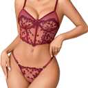 Avidlove Women Lingerie Set Underwire Push Up Bra and Panty 2 Piece Sexy Floral Embroidered Bra Thong Sets (Small)