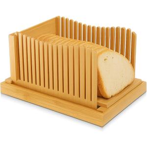 Bread Slicer for Homemade Bread, Foldable Bamboo Bread Cutter with Adjustable Thickness, Crumb Catcher Tray, and Non Slip Base  Sourdough & Loaf Slicer for Bakers
