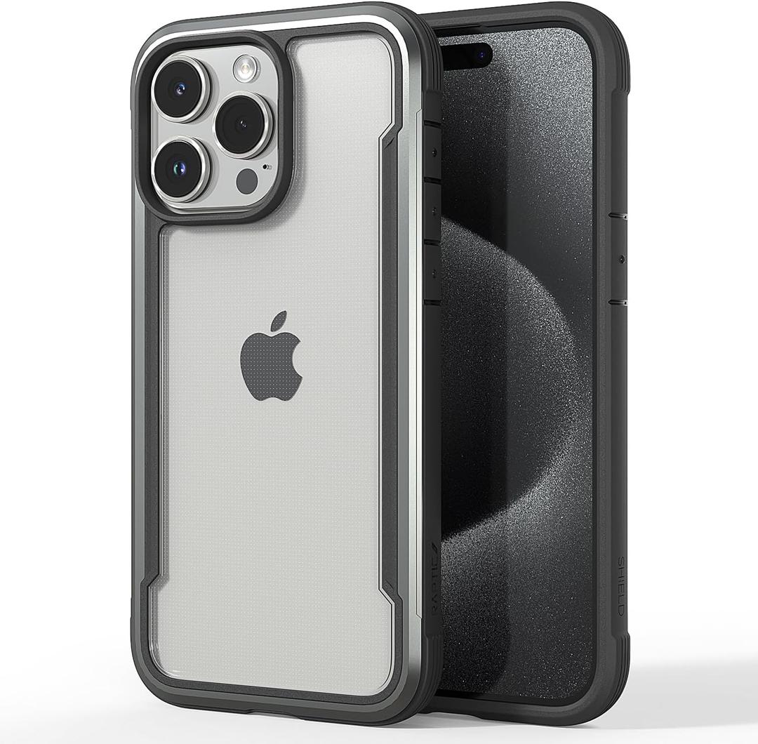 RAPTIC Shield for iPhone 15 Pro Max Case, Shockproof Protective Clear Case, Military Grade 10ft Drop Tested, Durable Aluminum Frame, Anti-Yellowing Technology Case, 6.7 inch, Black