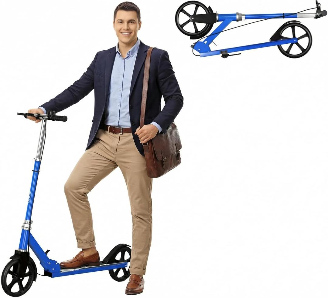 Scooters for Kids 8-12, Teens & Adults - Foldable Commuter Scooter with Bell, Hand Brake & Adjustable Height, 220 LB Weight Capacity, Perfect for School, Campus, Park Rides (Blue)