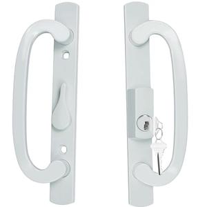 ReigaHood Keyed Sliding Patio Glass Door Handle Set Fits for Truth Legacy & Sash Controls P/N #2265, 45° Keyway w/o Mortise Lock, 3-15/16" Hole Centers, Non-Handed, White Diecast, B Position