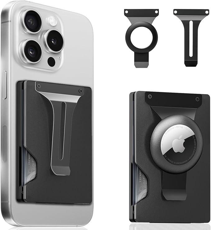 Magnetic Phone Wallet with Apple MagSafe - Metal Card Holder with AirTag Holder, RFID Blocking & Money Clip Mag Safe Wallet for iPhone 16 15 14 13 12 Pro Max/Pro/Plus/Mini