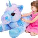 Tezituor 32in Giant Unicorn Plush Toys,Cute Rainbow Stuffed Animals,Birthday Decorations for Girls,Boys,Girlfriend,Big Unicorns Gifts for Children,Purple Blue