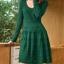 Wenrine Womens Long Sleeve Sweater Dress Knit Crochet Casual A Line Flowy Skater Mini Dresses (Green)
