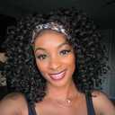 CINHOO Short Curly Headband Wigs for Black Women 12inch Deep Wave Black Headband Wig for Women Curly Head Band Wig with Headbands Attached Daily Use (1B#)