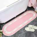 Duraaamo Pink Bow Long Bathroom Rug Cute Bathroom Decor Accessories 49 x 17 Inch Pink and White Bathtub Mat Non Slip Absorbent Washable Plush Runner Rug for Bathtub Sink Laundry Room Bedroom