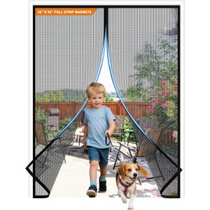 MAGZO Magnetic Screen Door with Full Strip Magnets, Fit Door Size 36 x 96 Inch, Screen Size 38" x 97" Magnets Net with Full Frame Hook & Loop for Patio Entrance, Black