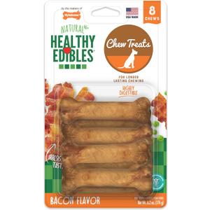 Nylabone Healthy Edibles Natural Dog Chews, Long Lasting Bones for Dogs, Bacon Flavor Dog Treats, X-Small (8 Count)