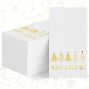 Horaldaily 100 Christmas Disposable Paper Decorative Guest Napkins, White Gold Foil Christmas Tree Hand Towel for Party Lunch Dinner Kitchen Bathroom