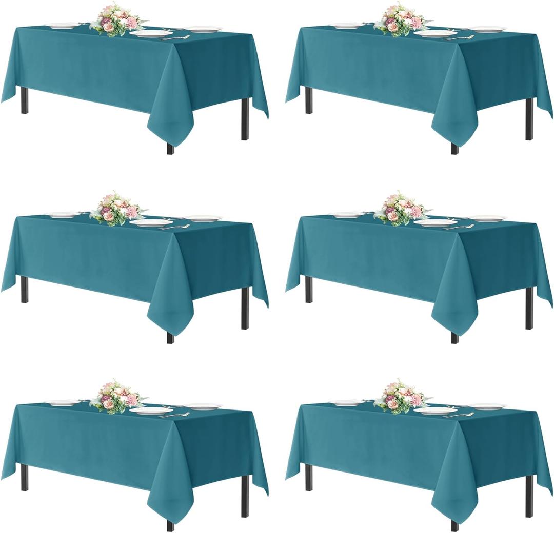 sancua Rectangle Tablecloths for 4ft Tables, 6 Pack - 60x84 Inch - Teal Washable Fabric Cloth Table Cloth for Wedding, Party, Birthday, Banquet, Reusable Polyester Table Covers