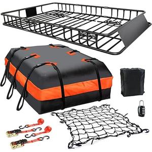 MeeFar Roof Rack Carrier Basket Universal Rooftop 65" X 39" X 6" Large Size Roof Rack + Waterproof Bag 20 Cubic Feet (51" 40" 17"), and Cargo Net with Attachment Hooks, Ratchet Straps