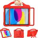 DJ&RPPQ Kids Case for iPad A16 11th Generation 2025/iPad 10th Generation 2022 with Screen Protector, Shockproof Handle Stand Cover with Pencil Holder iPad 11th/10th Generation Case for Kids, Red