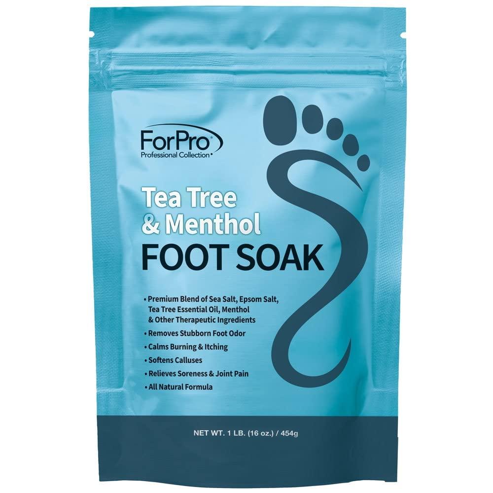 ForPro Professional Collection Tea Tree Oil & Menthol Foot Soak with Sea & Epsom Salt for Toenail Athletes Foot, Stubborn Foot Odor Scent, Softens Calluses & Soothes Sore Tired Feet -Pack of 2 16oz.