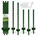 5 Feet (L) Fence Post 10 Pack Metal Fence Posts, Green Garden Fence Post with 20 Zip Ties and 20 Metal Clips, for Wire Fencing, Yard, Lawn, Outdoor Landscaping