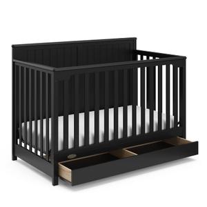 Graco Hadley 5-in-1 Convertible Crib with Drawer (Black)  Combo, Includes Full-Size Nursery Storage, Converts from Baby Crib to Toddler Bed, Daybed