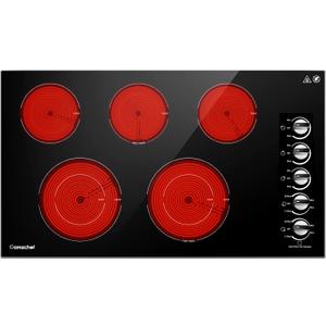 AMZCHEF Electric Cooktop 36 inch Built-in Stove with 5 Burners,8900W Power Control by Knob,Ceramic Electric Stove with Hot Surface Indicator,220V-240V