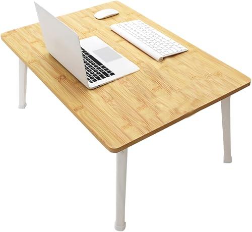 LKBBC Folding Lap Desk for Bed, 23.6 Inch Portable Laptop Stand for Couch, Bed & Floor | Bed Tray Table for Eating, Writing, Reading | Foldable Sturdy Laptop Desk for Adults, Bamboo