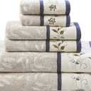 Madison Park Serene 100% Cotton Bath Towel Set Luxurious Floral Decorative Towels for Bathroom Embroidered Cotton Jacquard Design Soft Highly Absorbent for Shower 600 GSM, Multi-Sizes, Navy 6 Piece