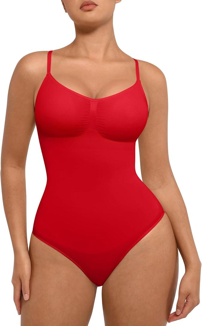 FeelinGirl Shapewear Bodysuit for Women Tummy Control Seamless Sculpting Full Body Shaper Snatched Waist Bodysuit (X-Small-Small, Rust Red)