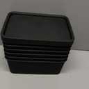 Small Plastic Twill Woven Storage Baskets with Lids, Stackable Organizing Containers with Labels for Pantry Closet Office, 6-Pack,10.35"x7.3"x4.09", Black