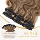 Clip in Short Hair Extensions Real Human Hair,Prokyvity Short Hair Extensions Clip ins,Wavy Mini Hairpieces for Volume & Highlights,Seamless Design,6 Pieces 33g 12 inch Medium Brown Mixed Dark Blonde