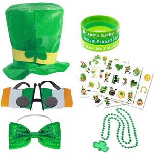 79 Pieces St. Patrick's Day Costume Accessories Kit with Shamrock Beads Necklace Hats Sunglasses Bracelets Temporary Tattoos Bow Tie for Men or Women St. Patrick's Day Party Favor Set