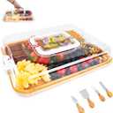 BADIABO Charcuterie Board with Clear Locking Lid, Travel Portable Cheese Board Set, Bamboo Cutting Boards for Kitchen, House Warming Gifts New Home, Gifts for Women (White - 1 Compartments)