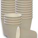 Whaline 23 Pcs Nude Sage Disposable Coffee Cups with Lids 12oz Milky White Paper Cups Corrugated Ripple Wall Insulated Hot Cups for Home Office Party Supplies