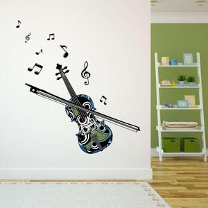 Design With Vinyl Music Wall Decal Violin with Musical Notes on White Background Removable - Size: 27 in x 30 in