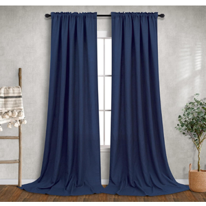 Navy Curtains 40"x106 Long for Living Room 2 Panels Set Light Filtering Farmhouse Linen Semi Privacy Flowy Airy Breathable Dark Blue Curtains for Formal Dining Room Tall Windows Decor