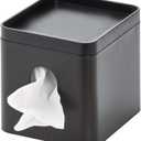 iDesign Facial Tissue Box Cover with Storage Tray, The Cade Collection – 6.1" x 5.15" x 5.4", Matte Black