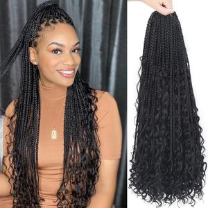 Goddess Box Braids Crochet Hair With Curly Ends 24 Inch Bohomian Box Braids Crochet Braids 8 Packs 3X Crochet Braids Synthetic Braiding Hair Extension for Black Women (24 Inch (Pack of 8), 1B)