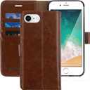 MONASAY Case Compatible for iPhone SE 2022/2020 5G,iPhone 7/8 Wallet Case,4.7-inch, [Glass Screen Protector] Flip Folio Leather Cell Phone Cover with Credit Card Holder, Brown