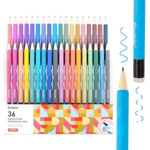 Grabie Erasable Gel Pens, 36 Colors Erasable Pens, Make Mistakes Disappear Colored Pens, Assorted Color Inks for Drawing Writing Planner,Gel Pens for Coloring, Set of 36