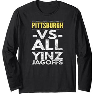 Pittsburgh -VS- All Yinz Jagoffs, Distressed Long Sleeve T-Shirt, Size L