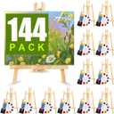 144 PCS Professional Painting Set, 12 PCS Wood Easels,12 Packs of 120 Brushes with Nylon Brush Head and 12 PCS Palettes, Painting Supplies kit for Kids & Adults Party.