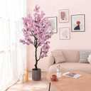 Artificial Pink Cherry Blossom Tree 7ft(84in) Tall Fake Silk Leaves Indoor Decor Handmade Lifelike Sakura Tree for Wedding Realistic Cherry Plant in Pot for Home Living Room,Office,Outdoor Decor