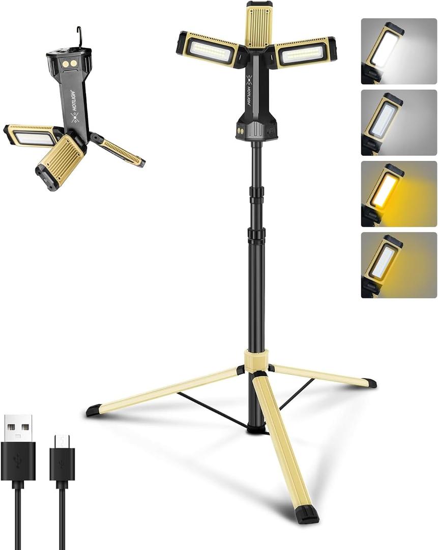 HOTLIGH Rechargeable Work Light with Stand- 5000 Lumens Portable Work Light 67" Detachable Tripod, 10000mAh Cordless Work Light with 270 Rotate Foldable Design, Tripod Work Light for Repairing