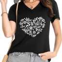 JILUVIN Womens T Shirt Graphic Tees Summer V Neck Short Sleeve Basic Tunic Top 2026, Black, Large