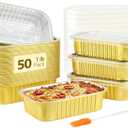 LNYZQUS 1lb Small Foil Pans With PP Lids 50 Pack, 16oz Heavy Duty Aluminum Leftover Containers Holders,Disposable Baking Tins To Go Containers For Cooking Heating Storing Meal Prep