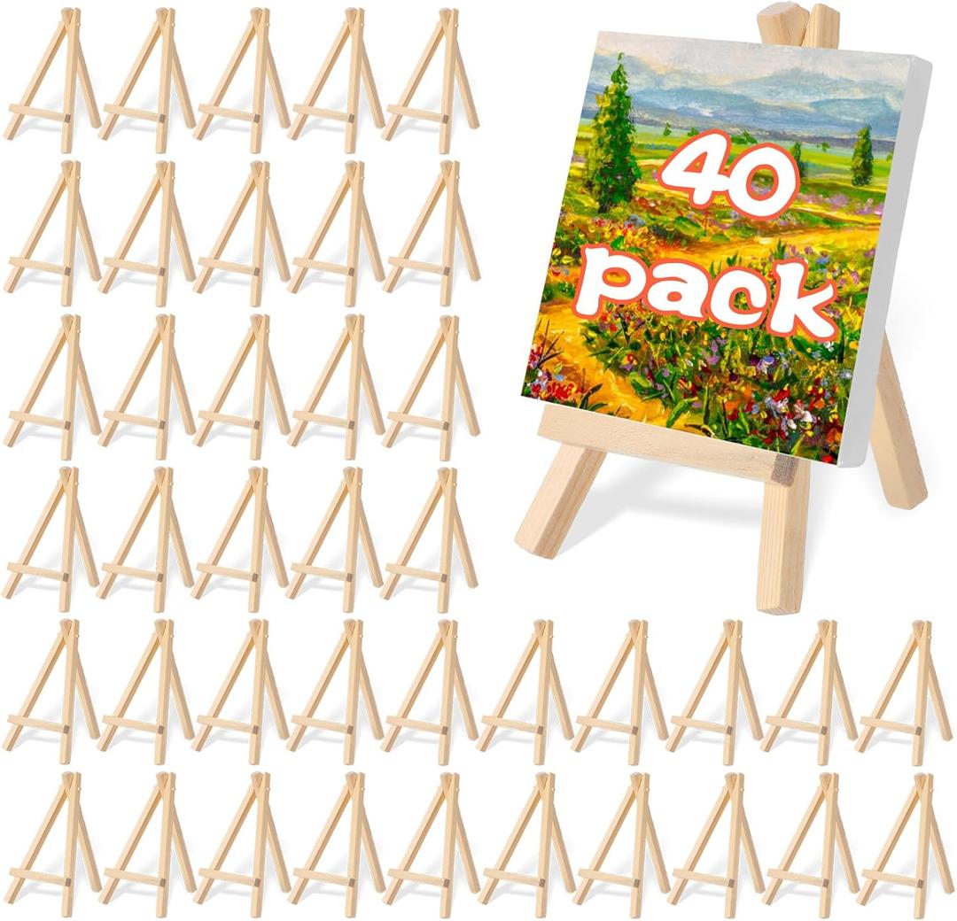 40 Pack 6" Mini Wood Display Easel, Natural Wooden Small Easel Stand for Signs, Small Canvases, Table Display, Pictures, Photos, Wedding Place Cards, Crafts and Other Smaller Projects